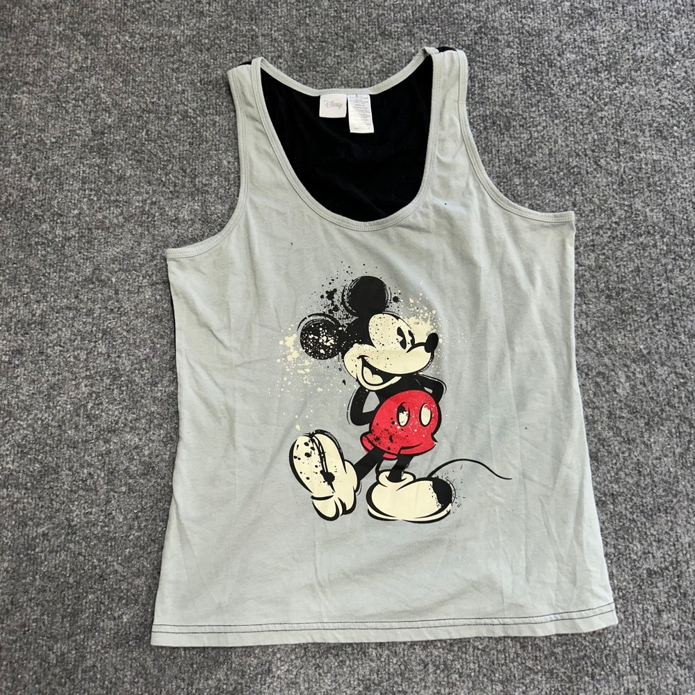 Disney Tank Top Womens Size L Gray Mickey Mouse Splash Graphic Sleeveless Black